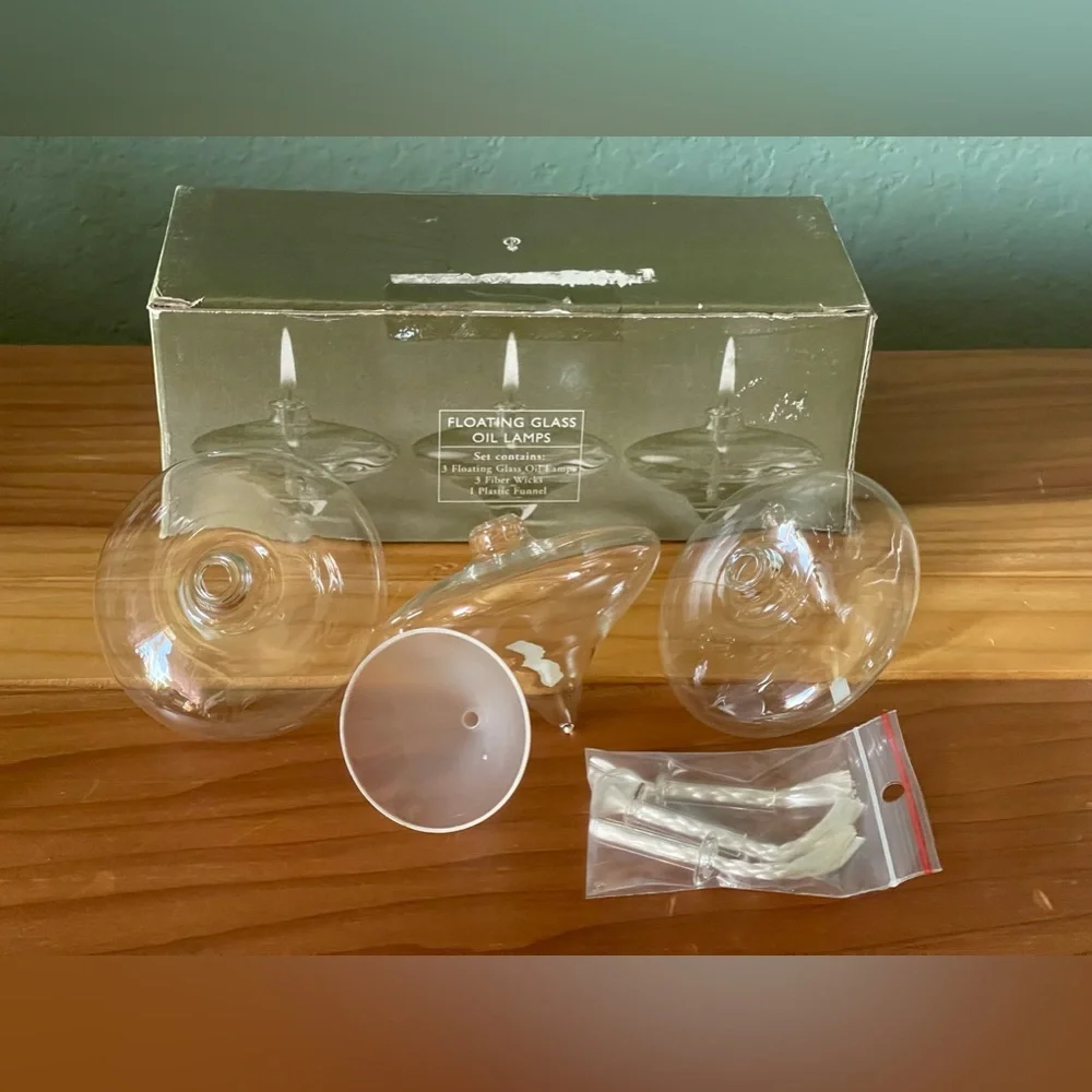 Set Of 3 Illuminations Glass Floating Oil Lamps Candles